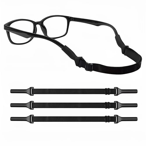 Black adjustable glasses cord with silicone earpiece ends for securing eyewear