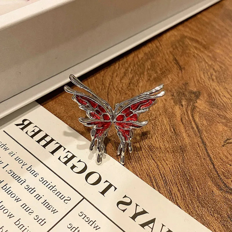 Butterfly women's copper ring with adjustable split ring design showing oil-drip colour treatment