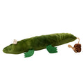 Green plush alligator catnip toy with natural peppermint scent for feline oral cleansing