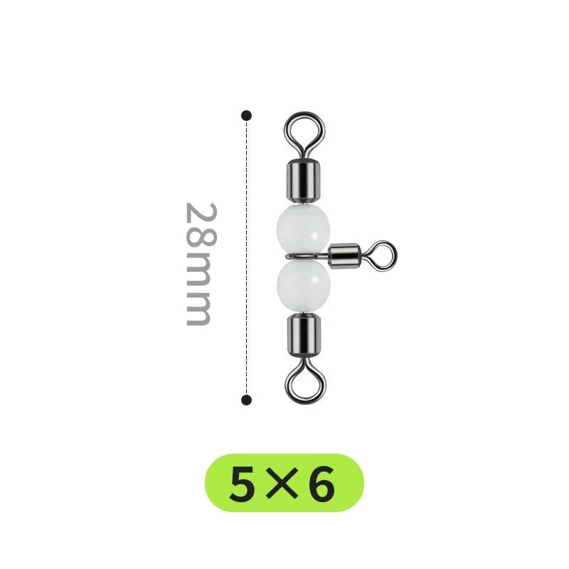Copper luminous three-fork swivel fishing beads with eight-ring T-type balance construction