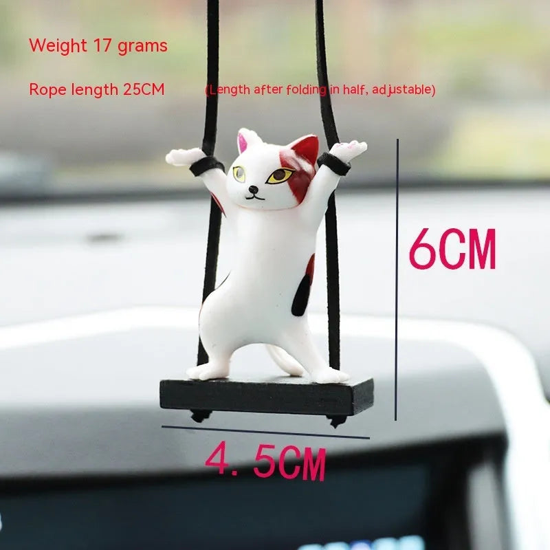 Cartoon-style resin cat pendant for car interior with adjustable rope in multiple colour options