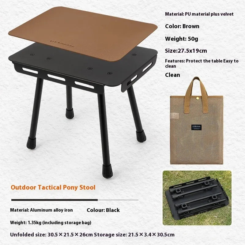 CLS aluminium folding camping stool with PU mat cushion, shown converted into a small side table.