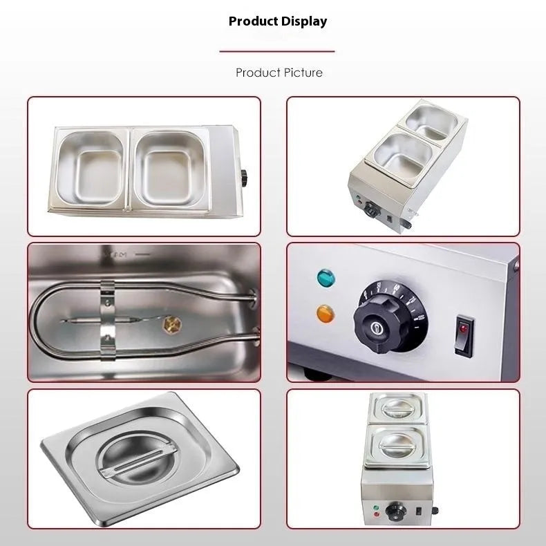 Commercial chocolate melting machine with temperature control display and double pot design