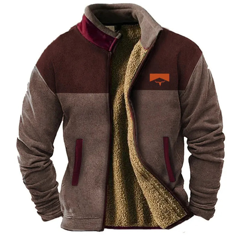 Men's green polyester padded coat with regular fit and fleece lining on a hanger.