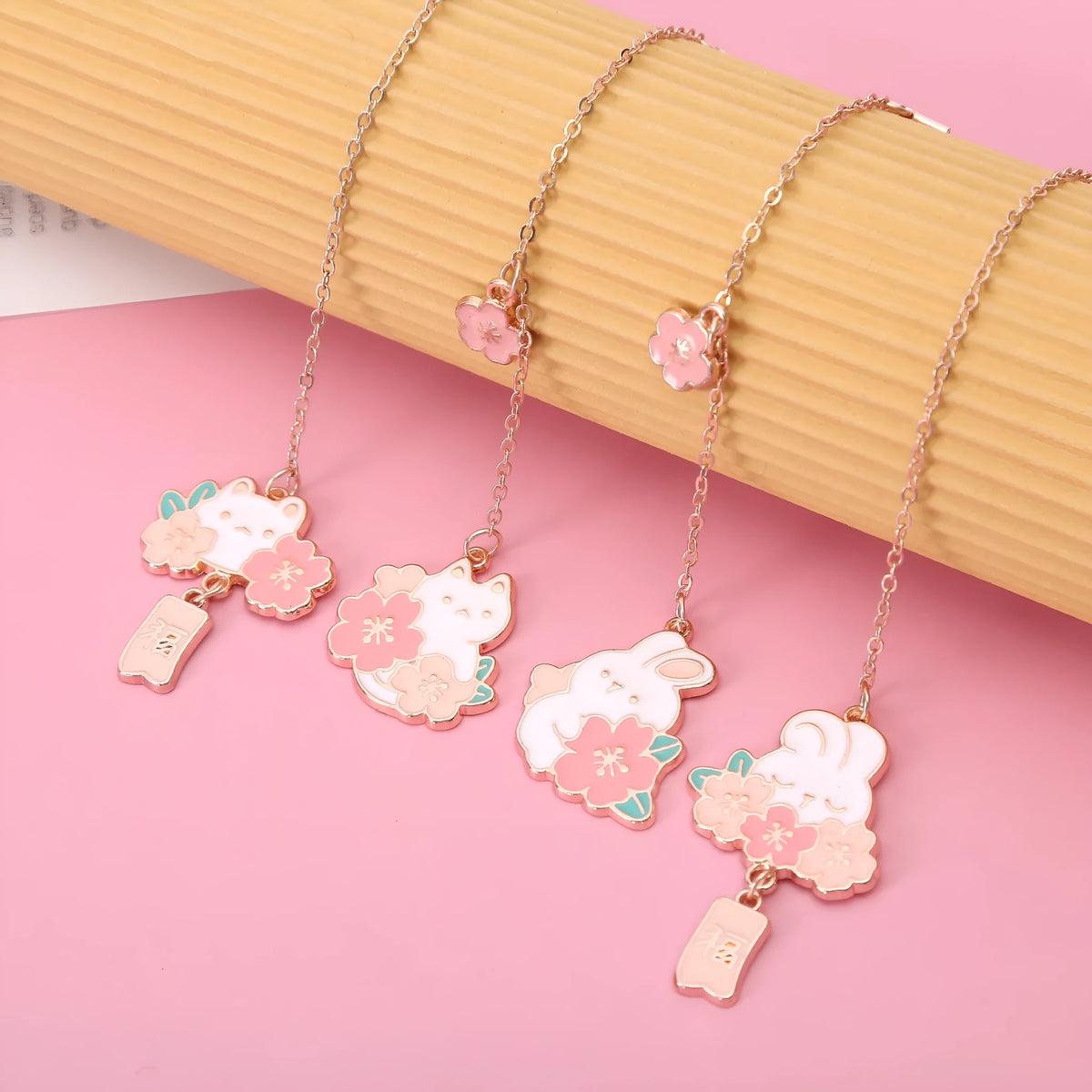 Metal pendant bookmark with cherry blossom cat design for journal decoration