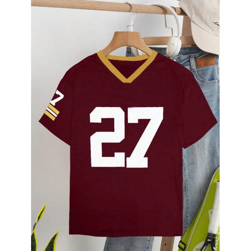 Cotton loose fit t-shirt with digital letter print in red colour, short sleeves