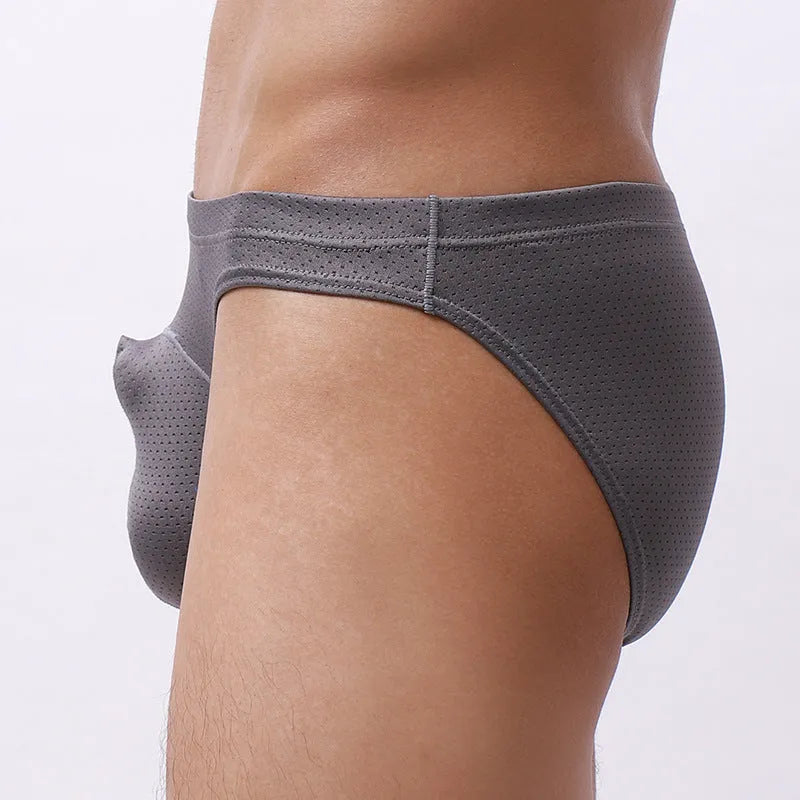 Men's transparent loose-fit nylon underwear in blue, black, white, grey, and sky blue.