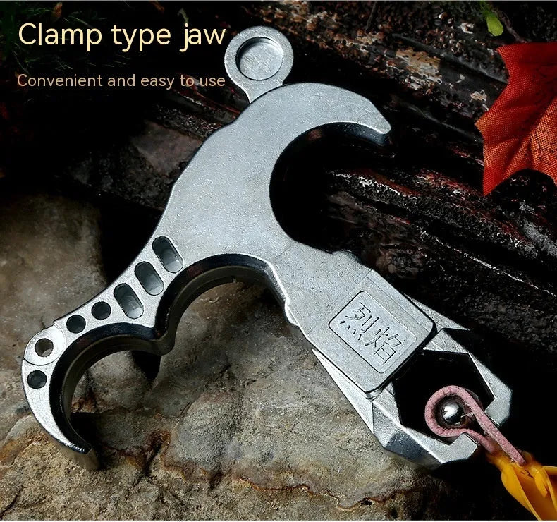 Zinc alloy hand-held flame dispenser tool with two-axis harpoon clip release mechanism