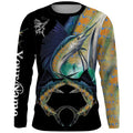 Men's grey pullover with a fish pattern print, round neck, and long sleeves.