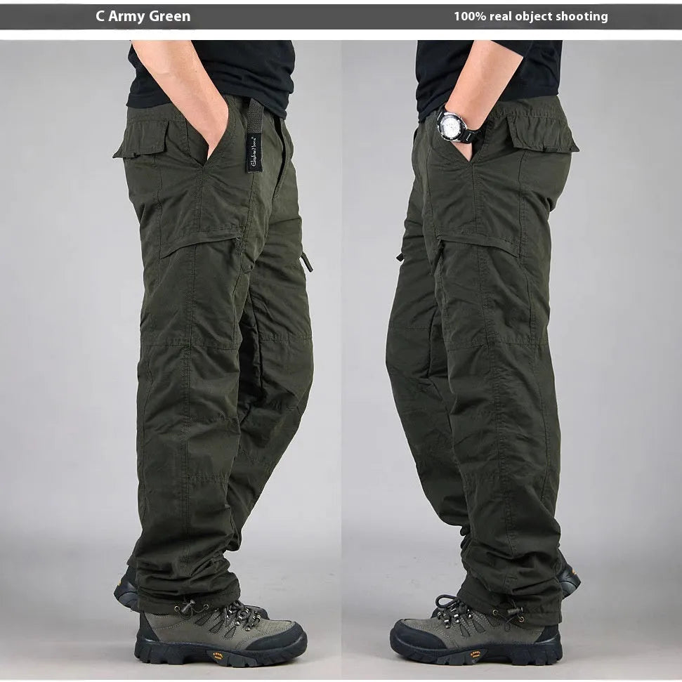 Men's cotton overalls with wool lining in loose straight-leg design