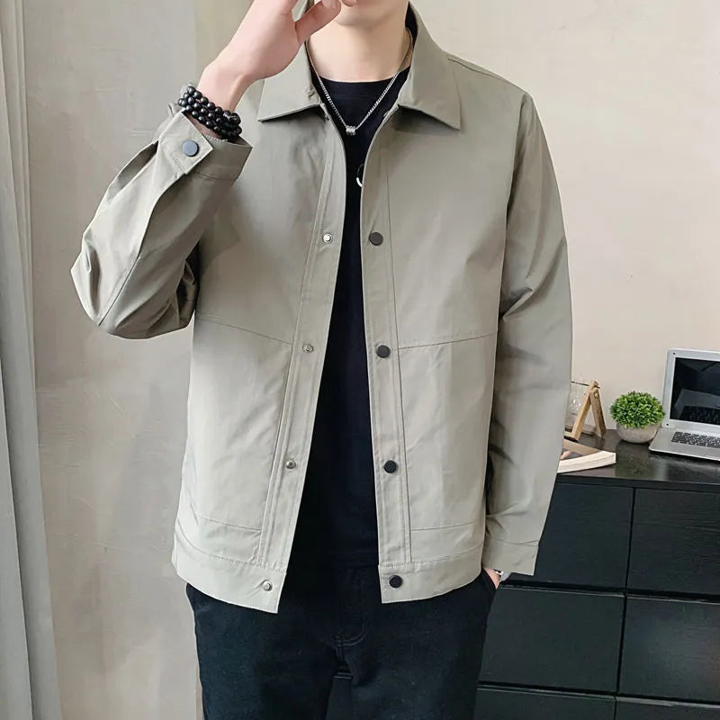 Men's thin single-layer Korean style jacket in polyester, shown in light gray colour.