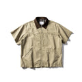 Washed cotton short sleeve overall shirt in loose fit cardigan style for teenage leisure wear