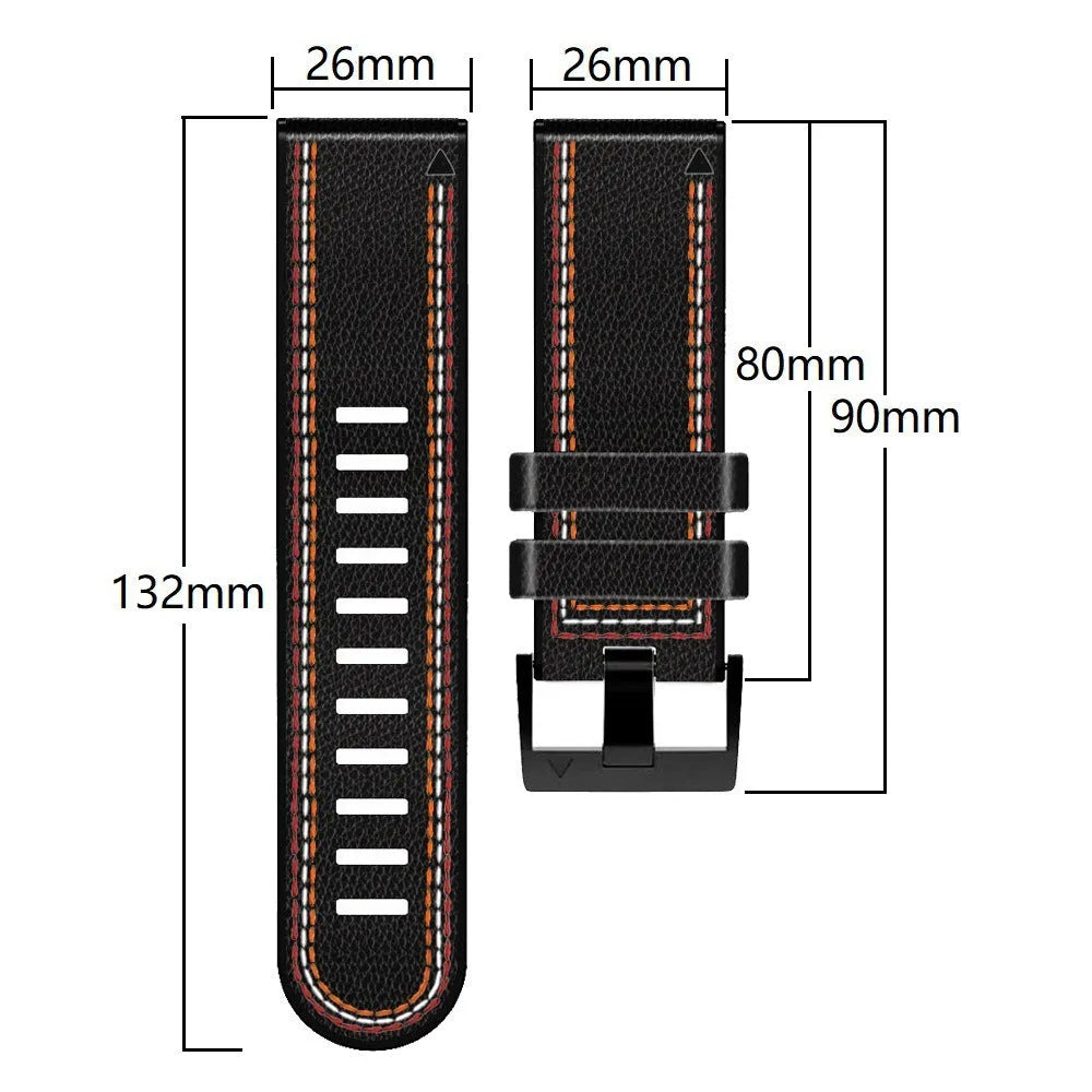 Silicone leather quick release replacement strap for Garmin Fenix smartwatch in black
