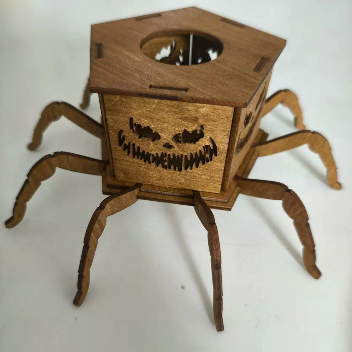 Wooden spider mini lantern Halloween candlestick decoration measuring 21cm by 8.5cm