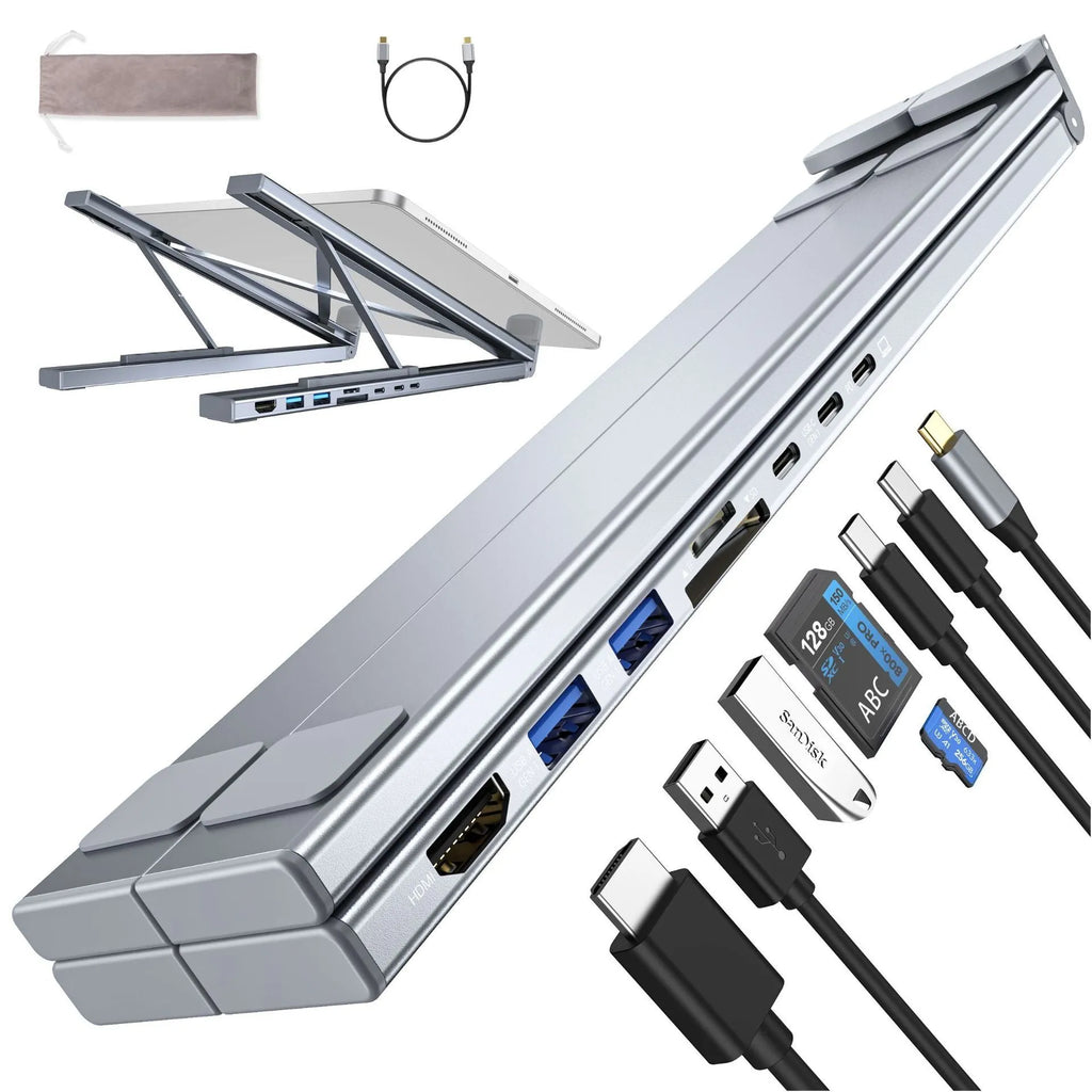 Aluminium alloy folding laptop docking station stand with multiple interface ports