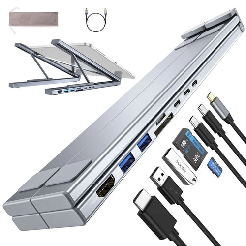 Aluminium alloy folding laptop docking station stand with multiple interface ports