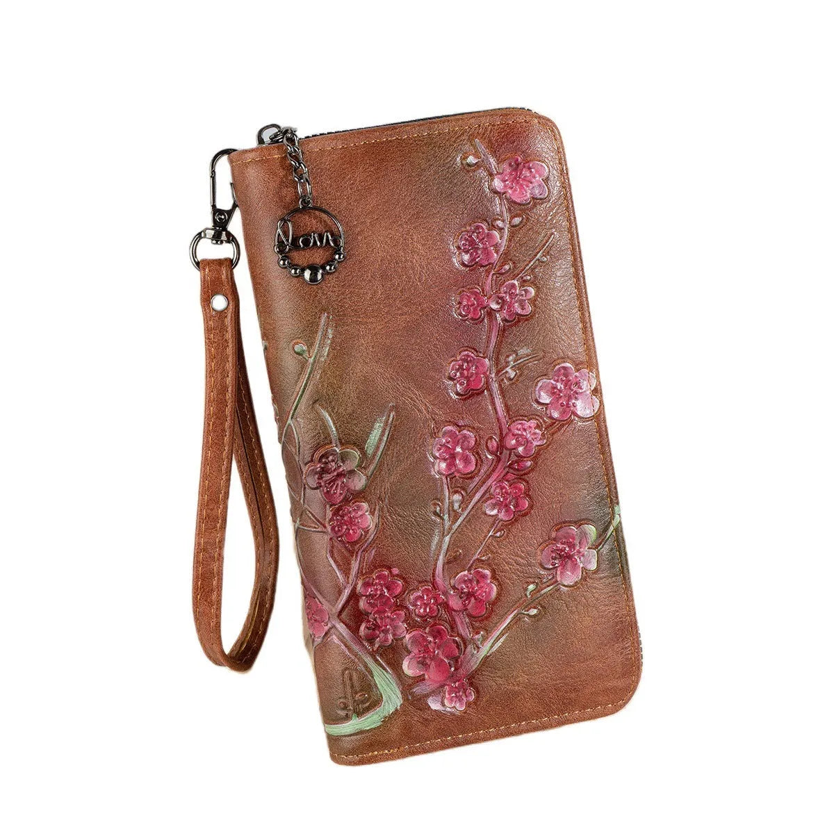 Chinese style embossed floral handbag with hand-painted detailing in black, brown or coffee colour