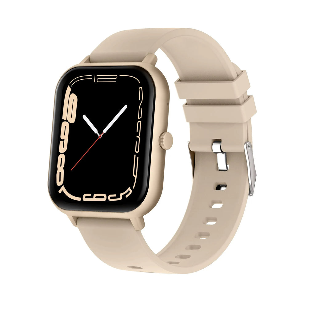Bluetooth smart watch showing heart rate monitoring on TFT screen with metal case and wrist strap