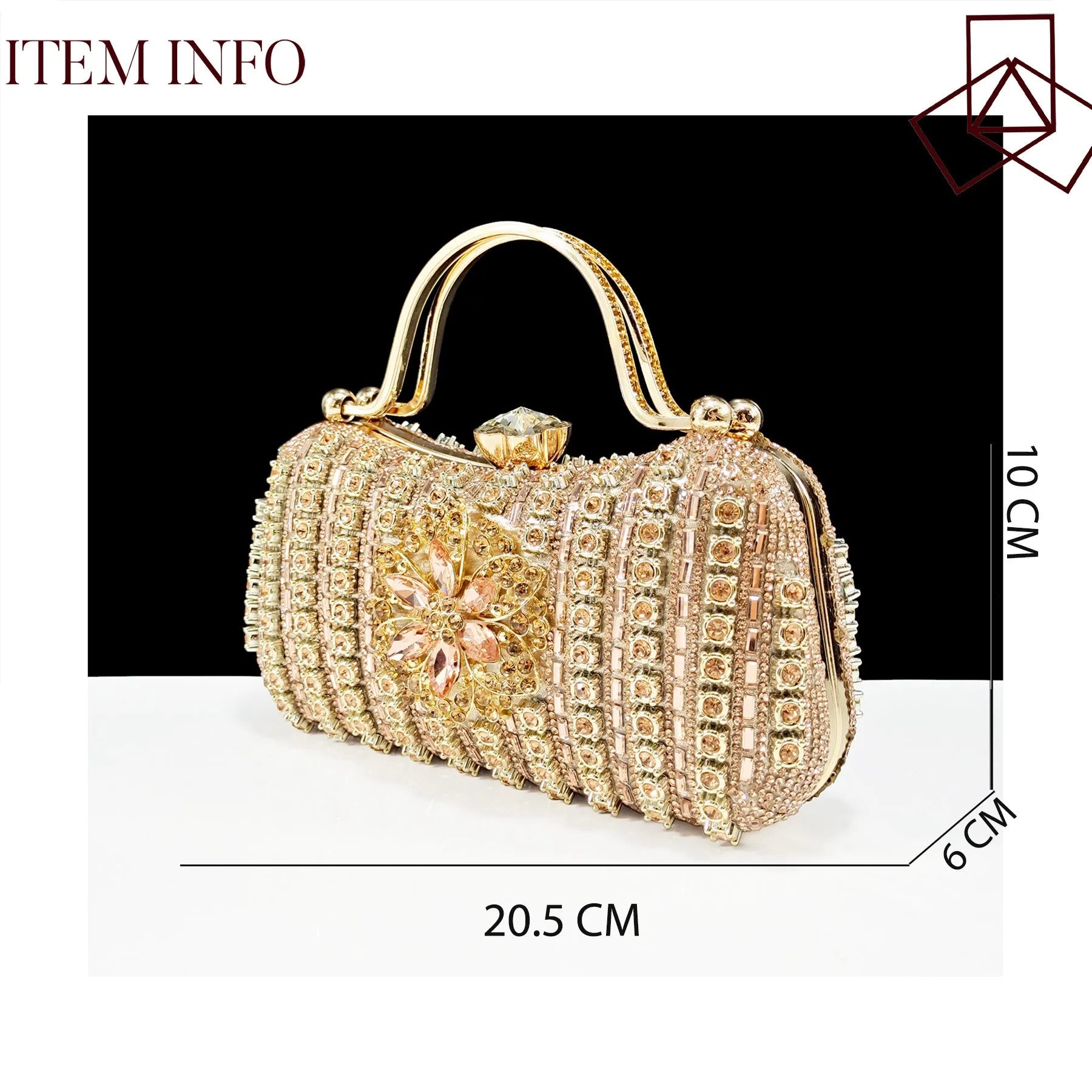 Women's black high-heel shoe and matching clutch bag set with floral drill buckle and ankle chain decoration