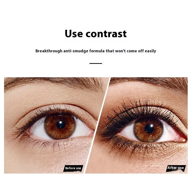 Black waterproof mascara tube with 4D curling wand for long, thick lashes