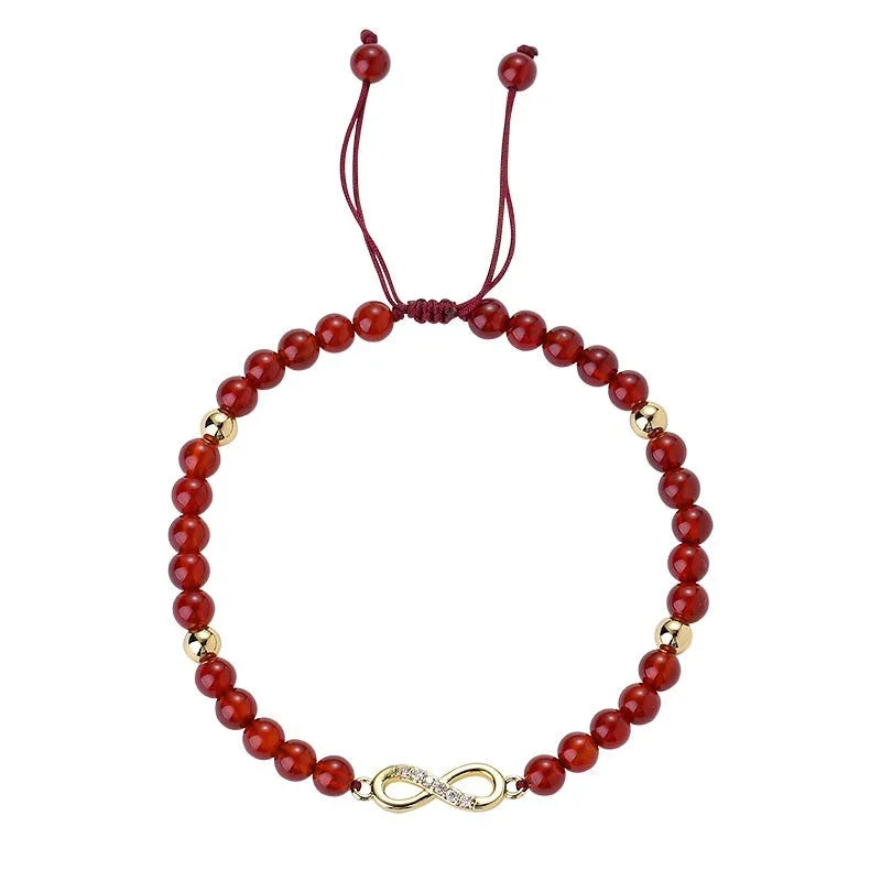 Hand-woven red agate beads bracelet with diamond-shaped beads in ethnic style