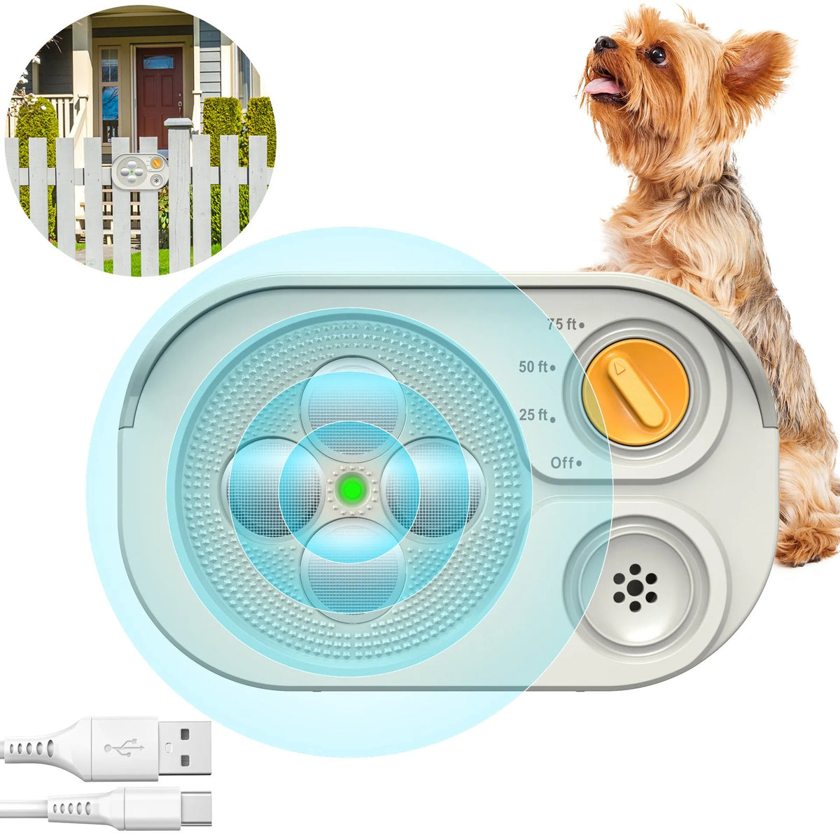 Automatic ultrasonic bark stopping and dog training device, black or light gray, 124 × 77 × 42mm, IP65 waterproof