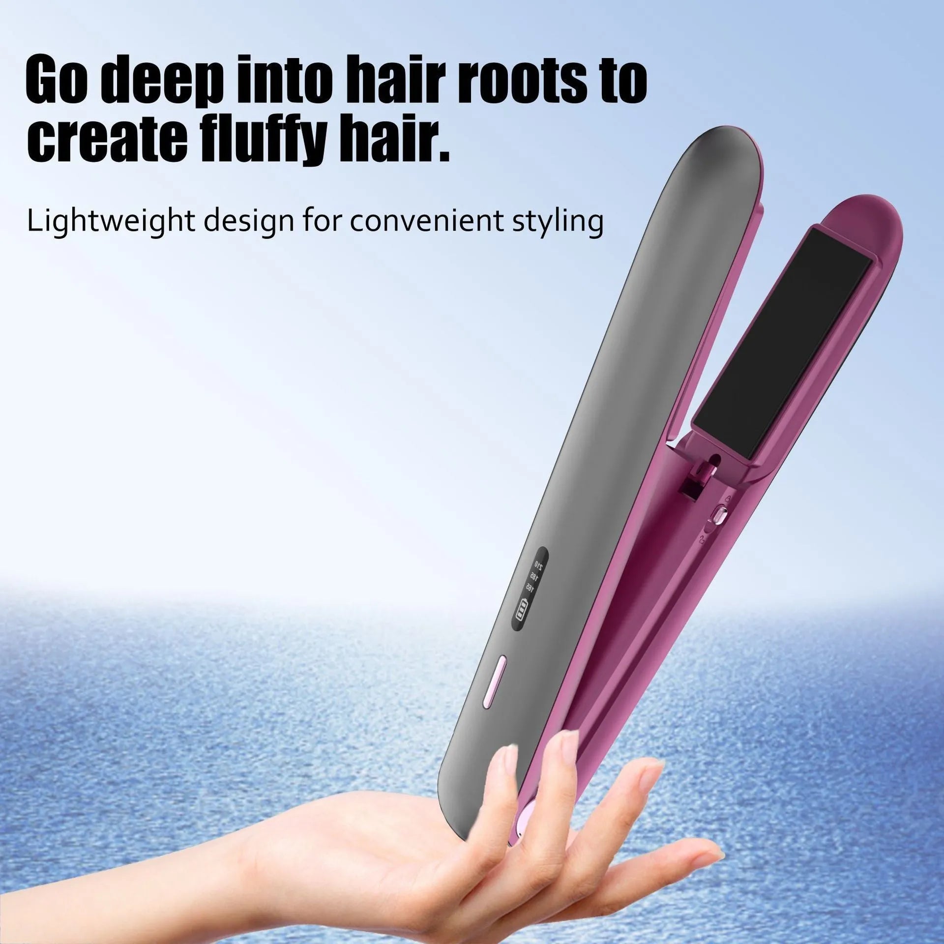 Moon Shadow Gray wireless hair straightener with ceramic plates and temperature control