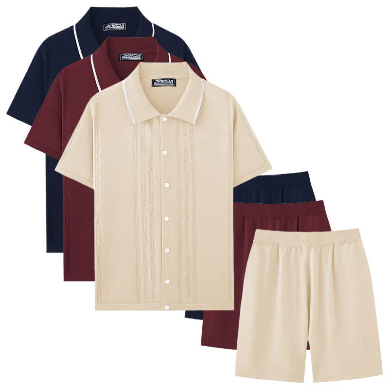 Business casual two-piece set with short sleeve top and matching shorts in Tencel viscose fabric