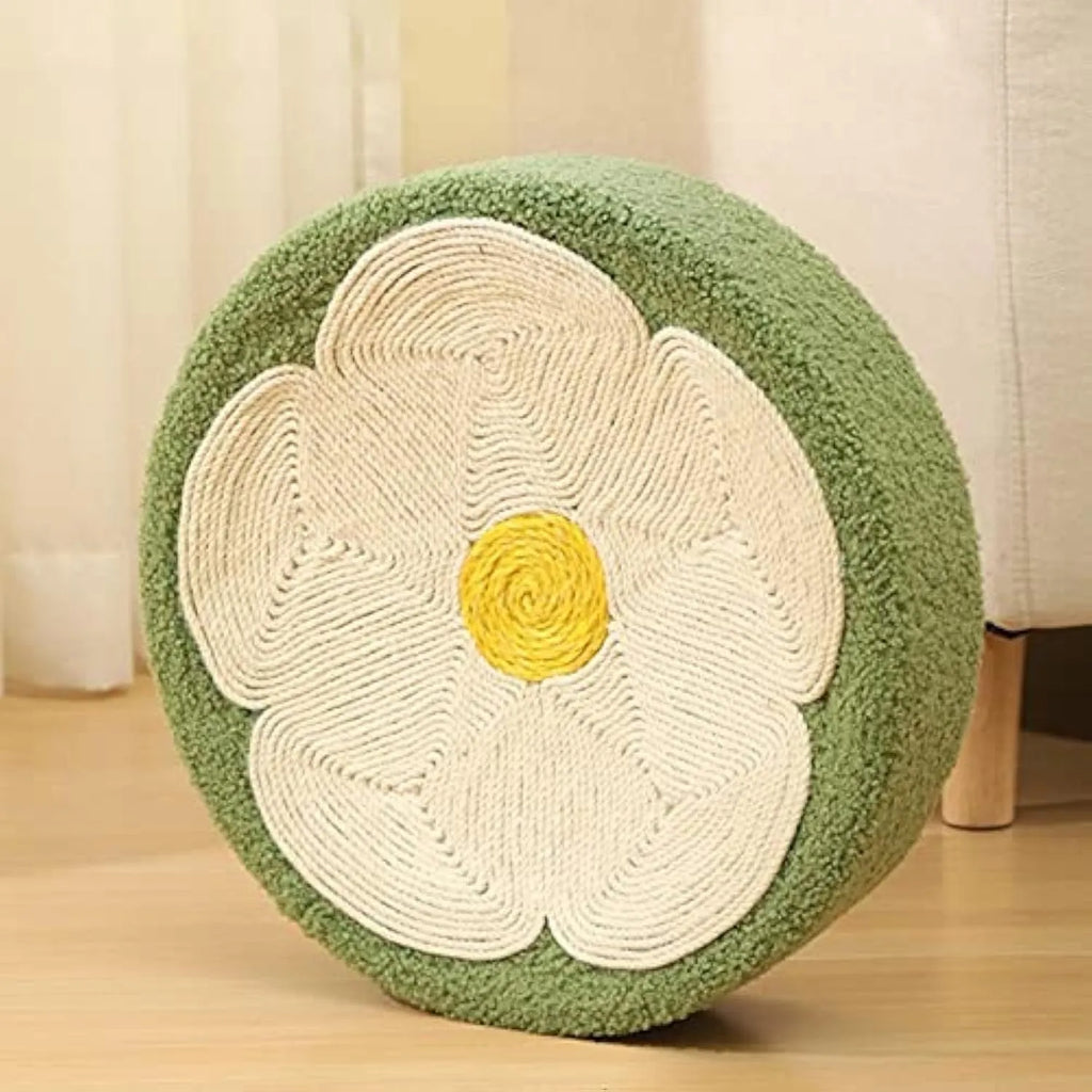 Green round cat scratcher bowl lounge bed with sisal material, 39cm diameter