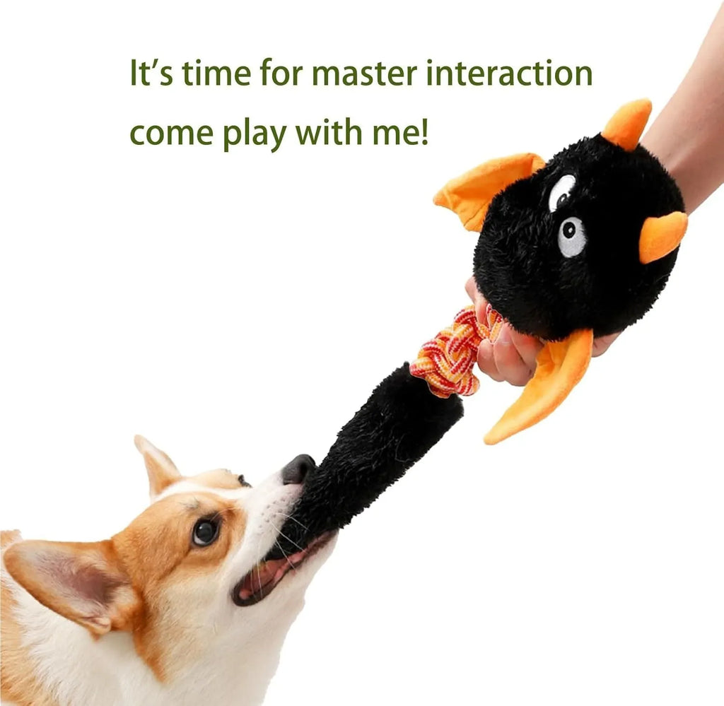 Large black, green, or red plush dog toy with cartoon design, measuring 44 cm, for aggressive chewers.