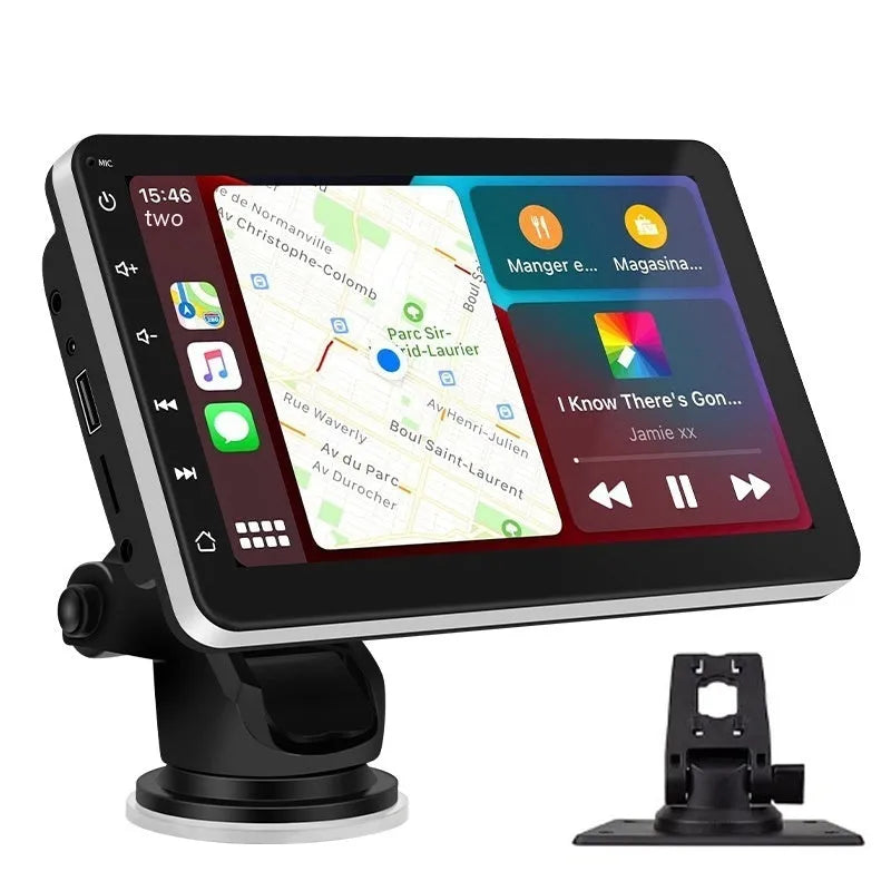 7 inch car GPS navigation unit with reversing camera and wireless Carplay on dashboard mount