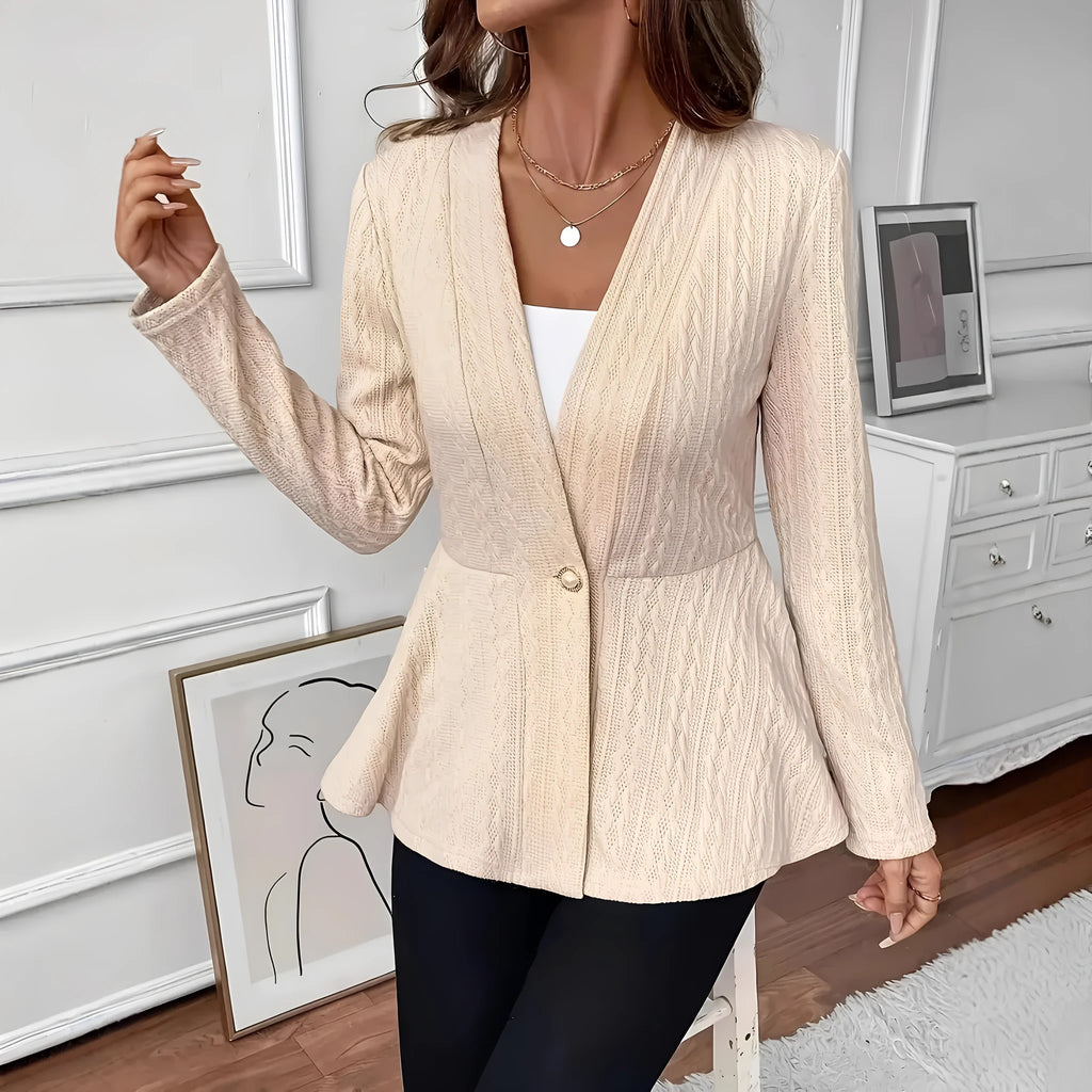 Women's apricot Jacquard pattern knitted cardigan with one button closure
