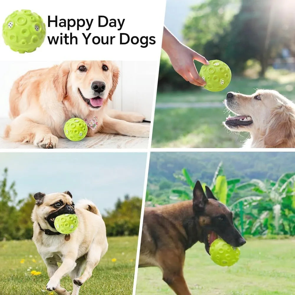 Colourful rubber dog toy ball with textured surface for chewing and teeth cleaning