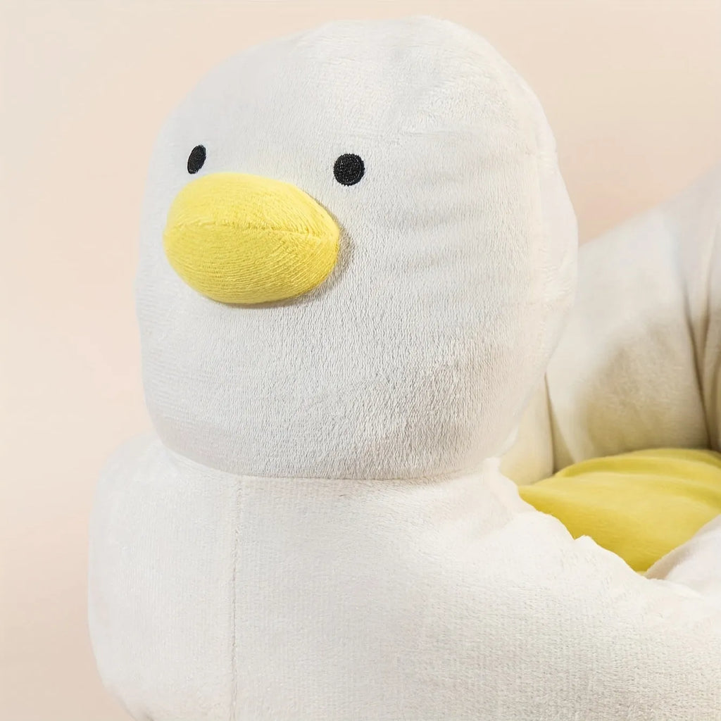 Duck-shaped fluffy pet bed for small dogs and cats in blue or white