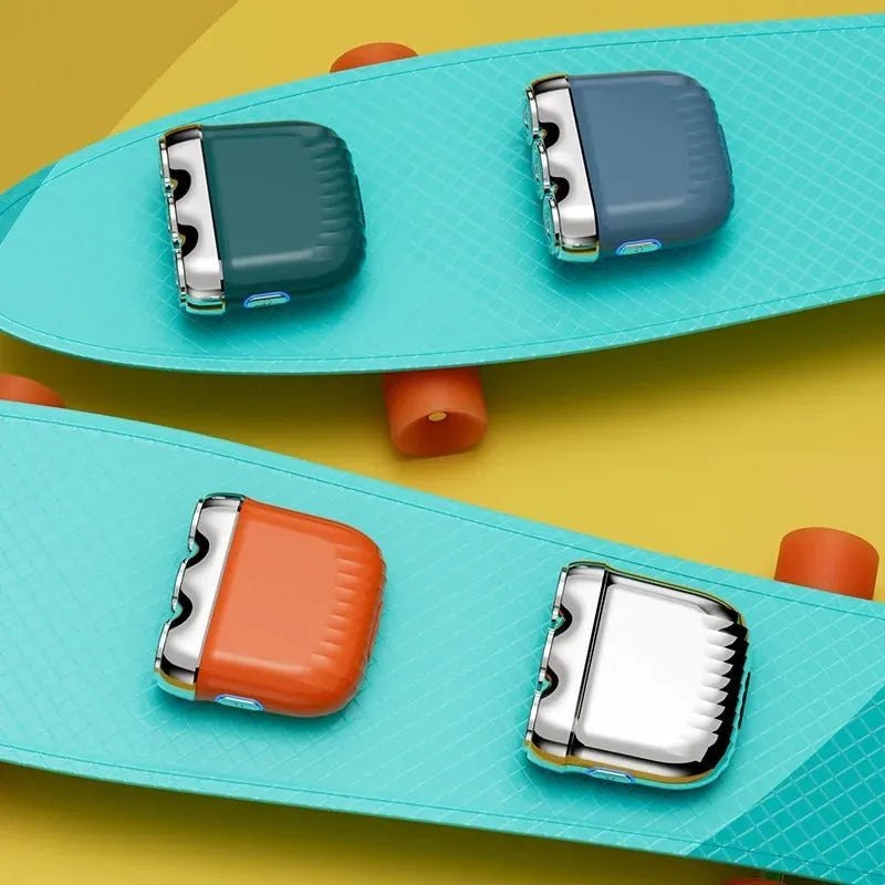 Three-head mini electric shaver in deep sea blue colour with floating cutter design