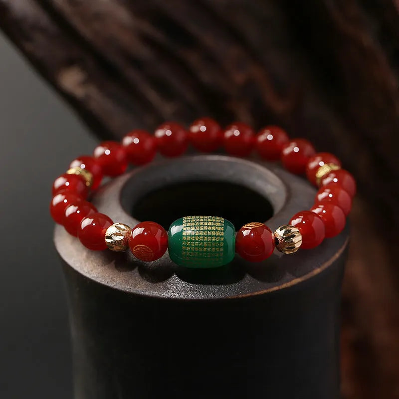 Red agate Guanyin edge rosary Buddhist bracelet with auspicious patterns in new Chinese style
