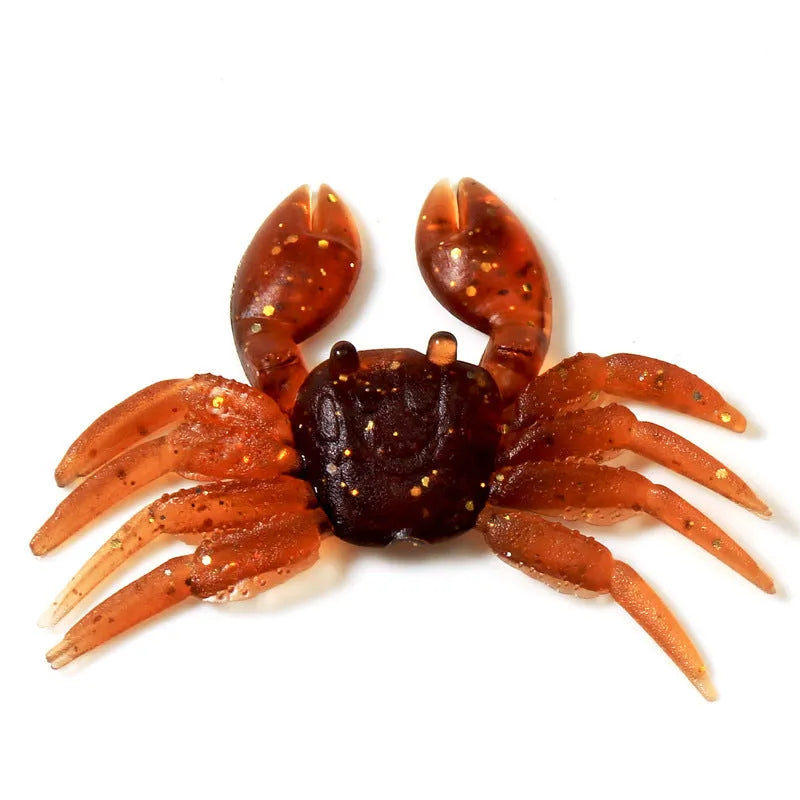 PVC soft plastic crab fishing lure in red and brown colours, measuring 8cm in length.