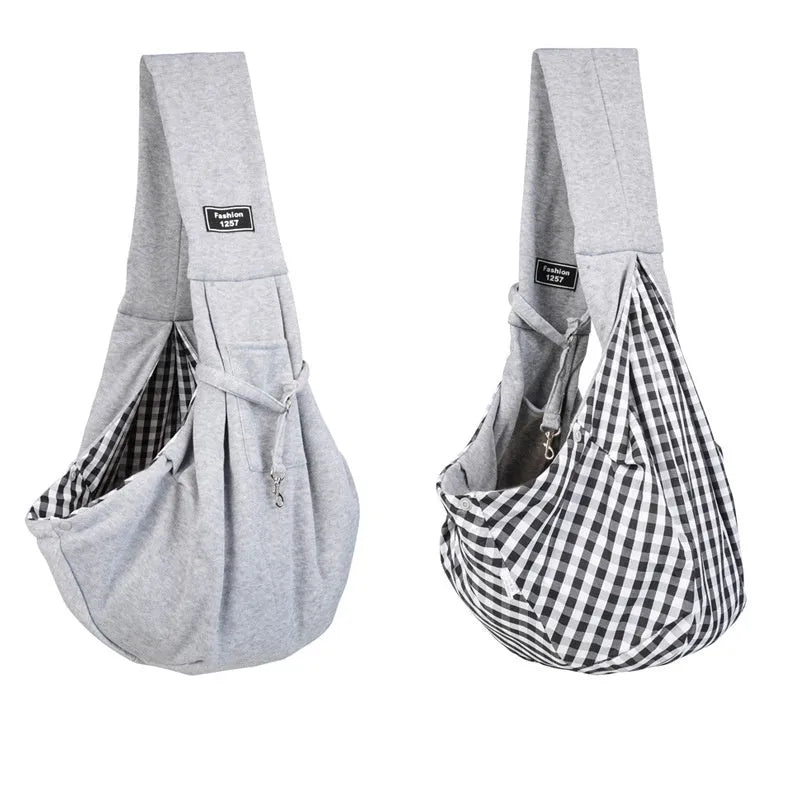 Folding cat messenger backpack with mesh windows, shown in a choice of colours including blue and grey.