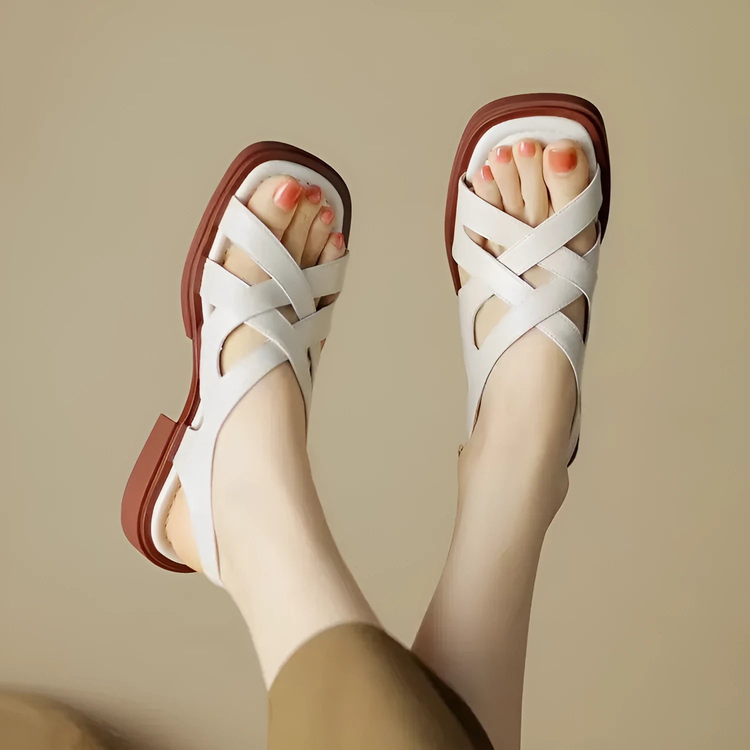 Women's patent leather square toe beach sandals with low heel and rubber soles