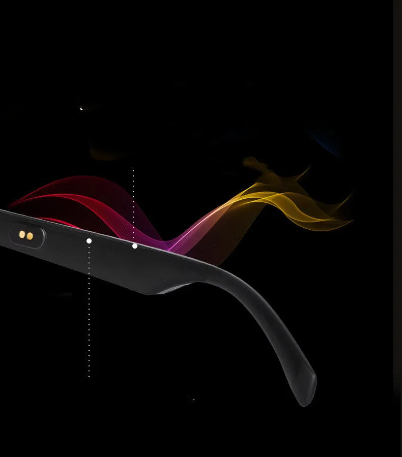 Smart glasses with Bluetooth audio and semi-open ear design, featuring polarised anti-blue light lenses