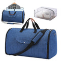Foldable dark blue Oxford cloth duffel bag with 36-55 litre capacity for travel and gym