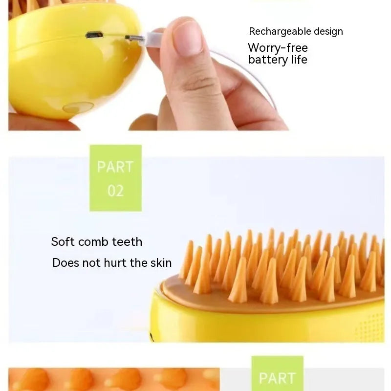 3-in-1 cat steam brush 9.6x7x5cm plastic pet grooming comb in green or yellow