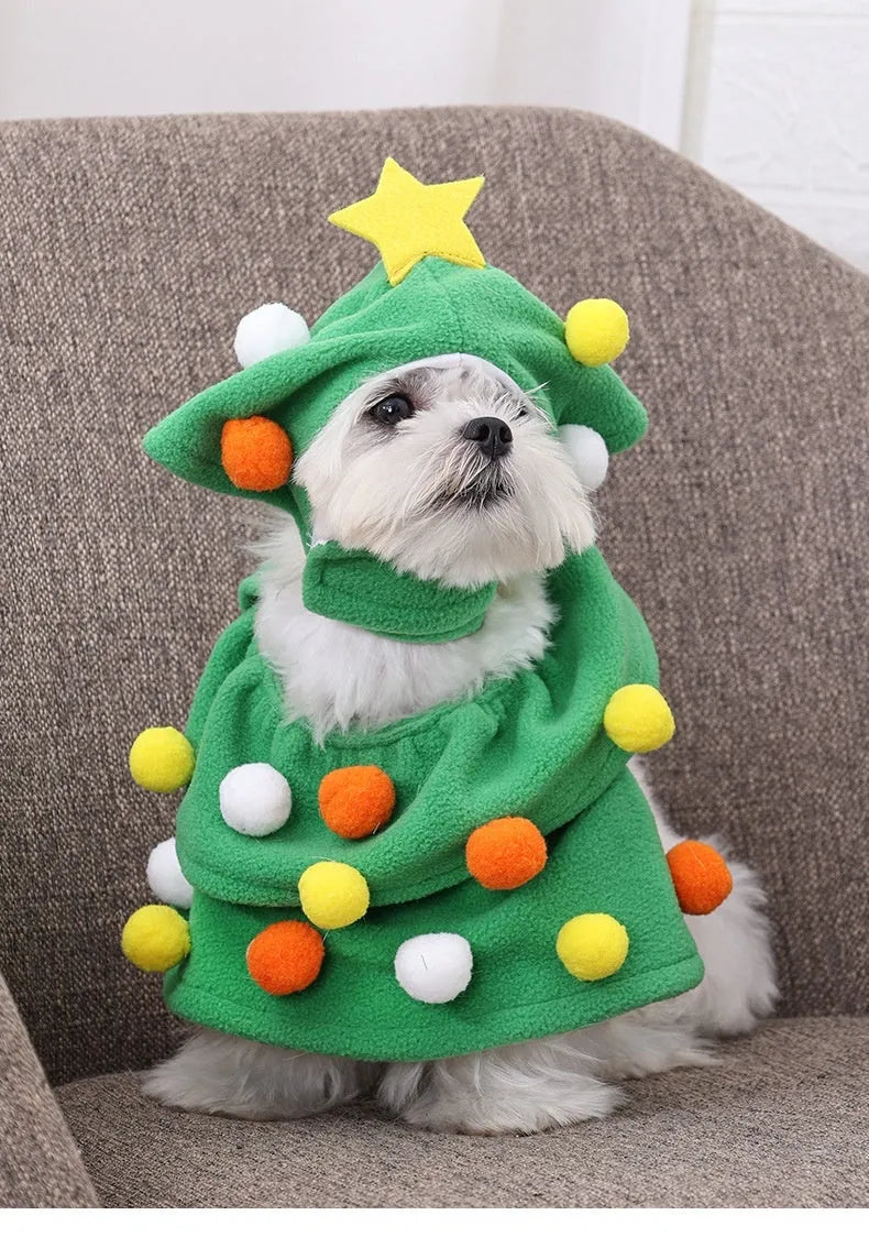 Green Christmas tree pet costume for dogs and cats, polyester, average size, one piece