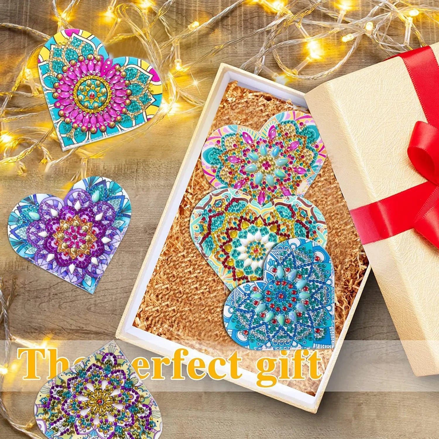Six handmade PU leather bookmarks with stick-on crystal flower corners in modern simplicity style