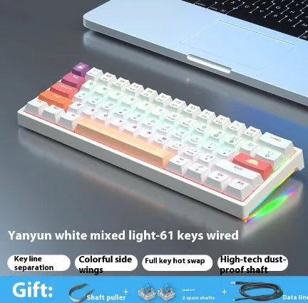 Blue and white 61-key mechanical keyboard with compact layout and hot-swappable switches