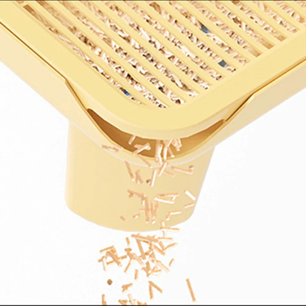 Large milk yellow cat litter mat with double-layer plastic construction and silicone anti-slip feet