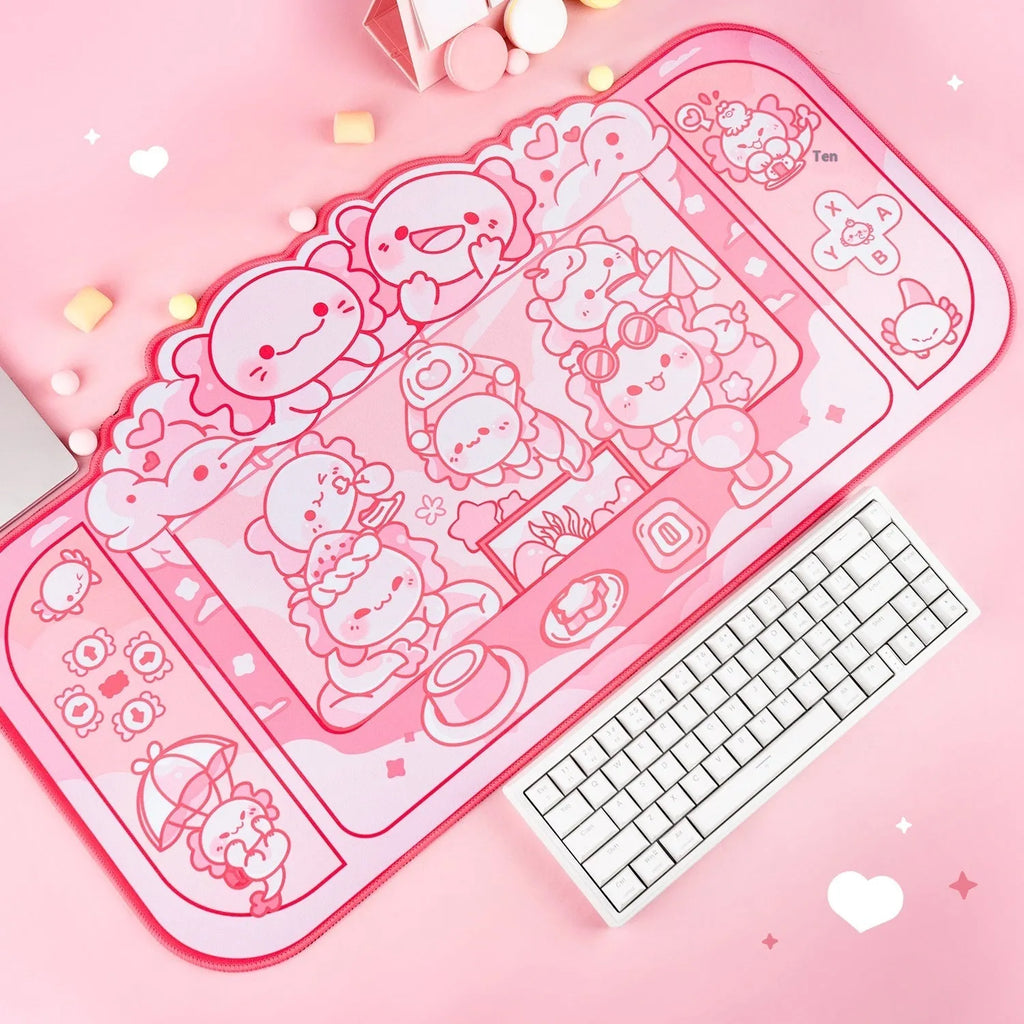 Large hexagonal dragon crane machine cartoon anime design cloth gaming mouse pad on a desk