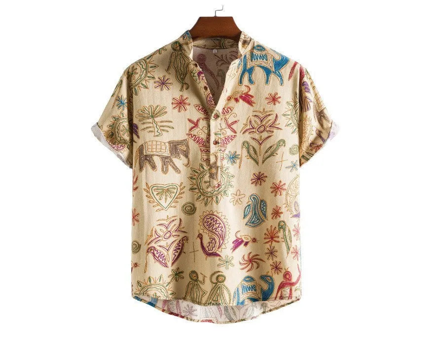 Plus size men's casual shirt with 3D digital printing in loose cardigan style