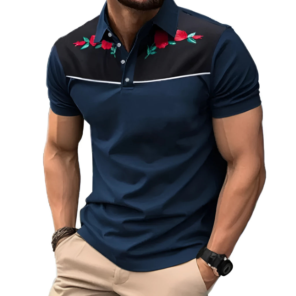 Men's short sleeve mesh polo shirt with zipper detail in picture colour for summer sports wear