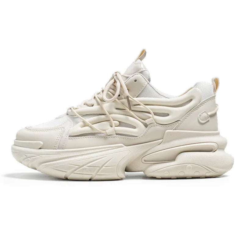 Men's low-top sneaker in beige with mesh upper, PU leather details, and rubber sole
